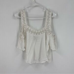 American Rag Women’s Square Neck Short Sleeve cold Shoulder Cropped White Blouse